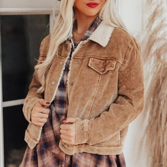 Jackets Coats New Brown Corduroy Wool Blend Lined Collar